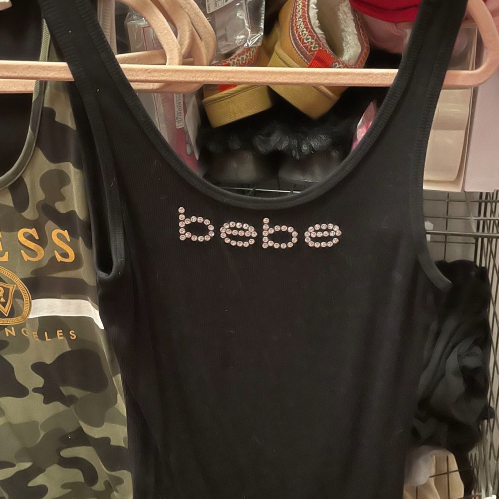 Bebe Black Fitted Embellished Tank Top